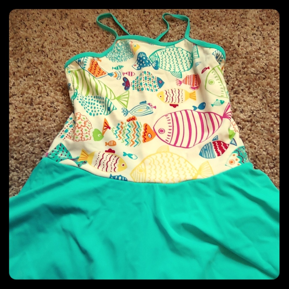 Blue fish print swim dress